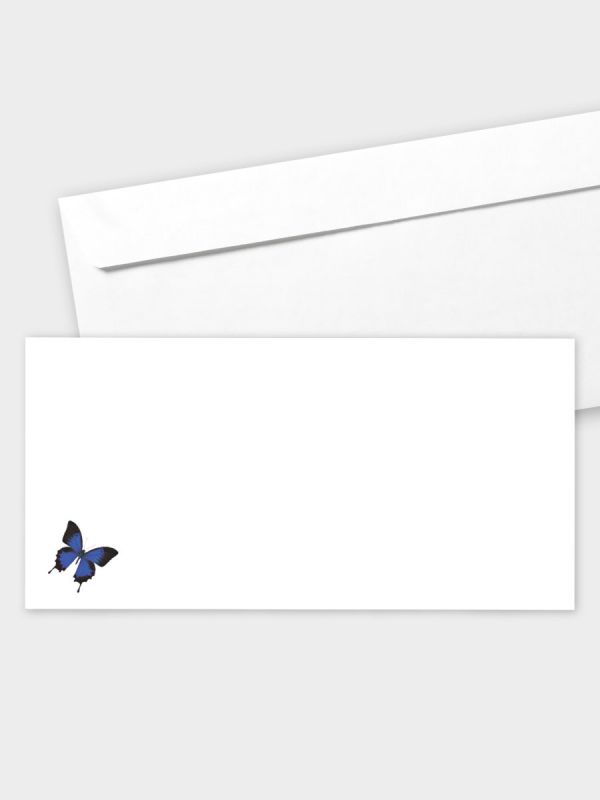 Umschlag im modernen Format (220 x 110 mm) | gerade Klappe/Haftklebung | Auswahl: Papiersorte | Adresseindruck und Lettershop möglich | Motiv Schmetterlinge | TUM_059
