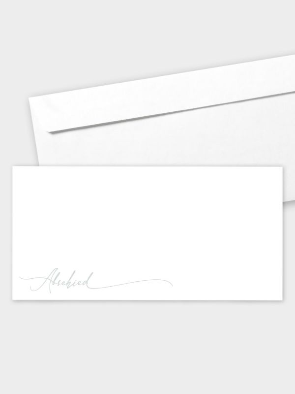 Umschlag im modernen Format (220 x 110 mm) | gerade Klappe/Haftklebung | Auswahl: Papiersorte | Adresseindruck und Lettershop möglich | Motiv Abschied (Handlettering) | TUM_062