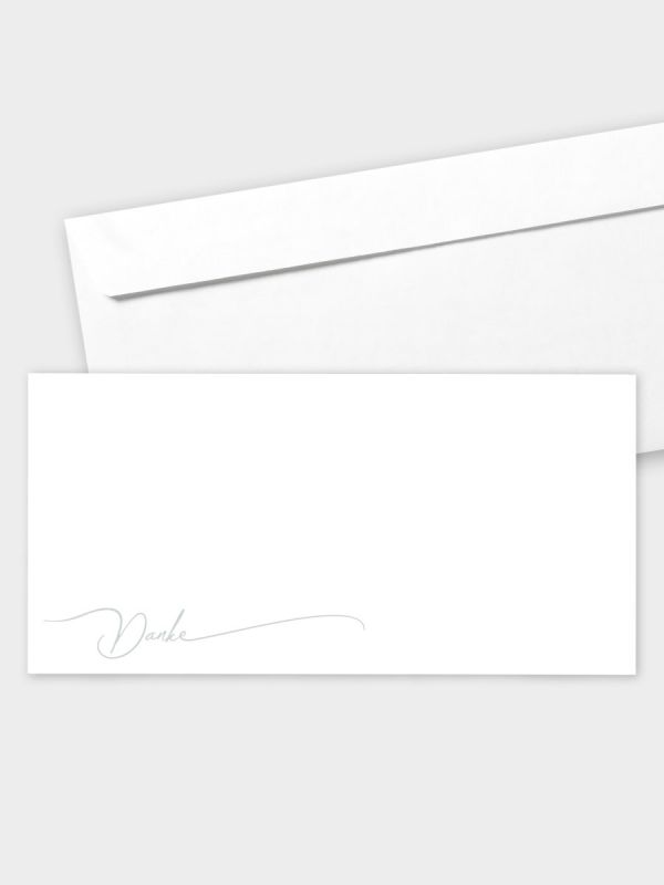 Umschlag im modernen Format (220 x 110 mm) | gerade Klappe/Haftklebung | Auswahl: Papiersorte | Adresseindruck und Lettershop möglich | Motiv Danke (Handlettering) | TUM_069