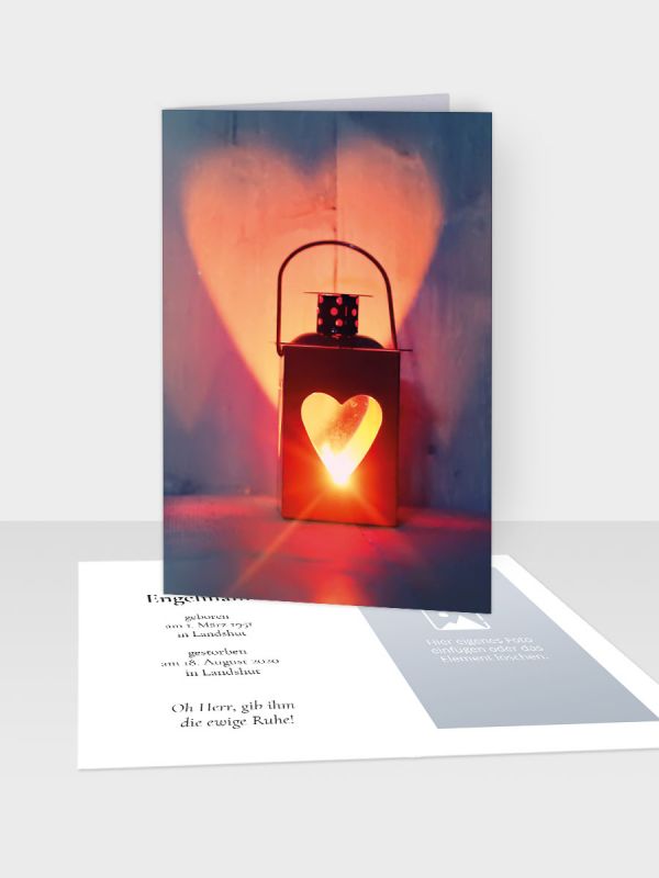 Erinnerungsbild - Kleinere Klappkarte mit Trauerbild/Sterbebildchen (74 x 105 mm) | Motiv Herzenslicht | XEB_004