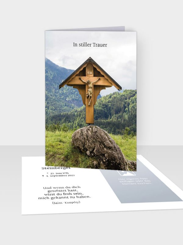 Erinnerungsbild - Kleinere Klappkarte mit Trauerbild/Sterbebildchen (74 x 105 mm) | Motiv Christus am Kreuz | XEB_015