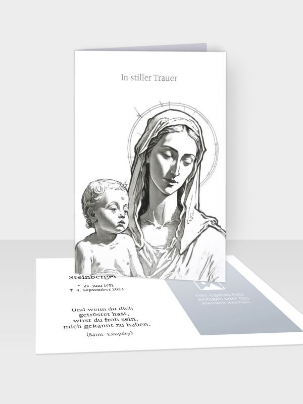 Erinnerungsbild - Kleinere Klappkarte mit Trauerbild/Sterbebildchen (74 x 105 mm) | Motiv Mutter Gottes | XEB_017